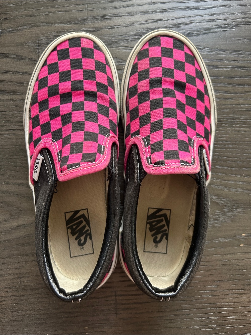 Vans Asher Kids Slip-On Checkerboard Pink and Black Sneakers